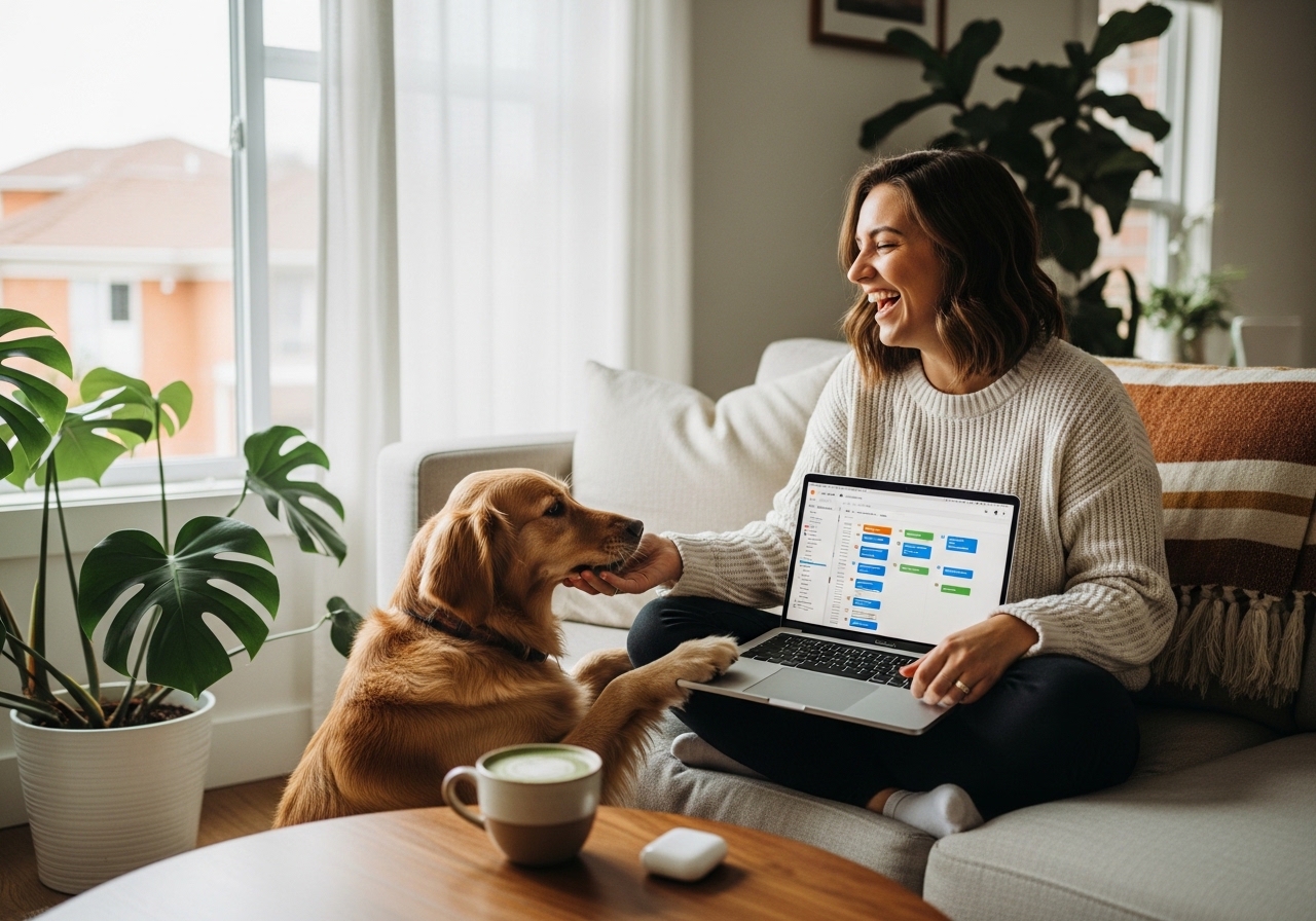 Working from home in a cozy setting